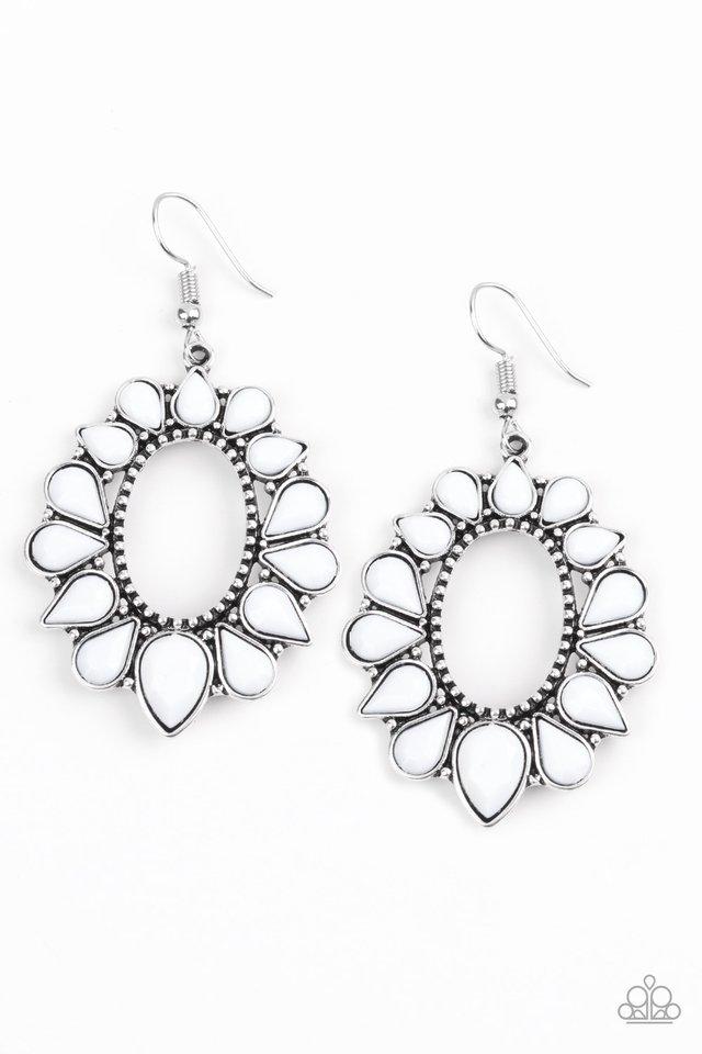 Fashionista Flavor White Earrings - Paparazzi Accessories- lightbox - CarasShop.com - Paparazzi Jewelry by Cara Jewels