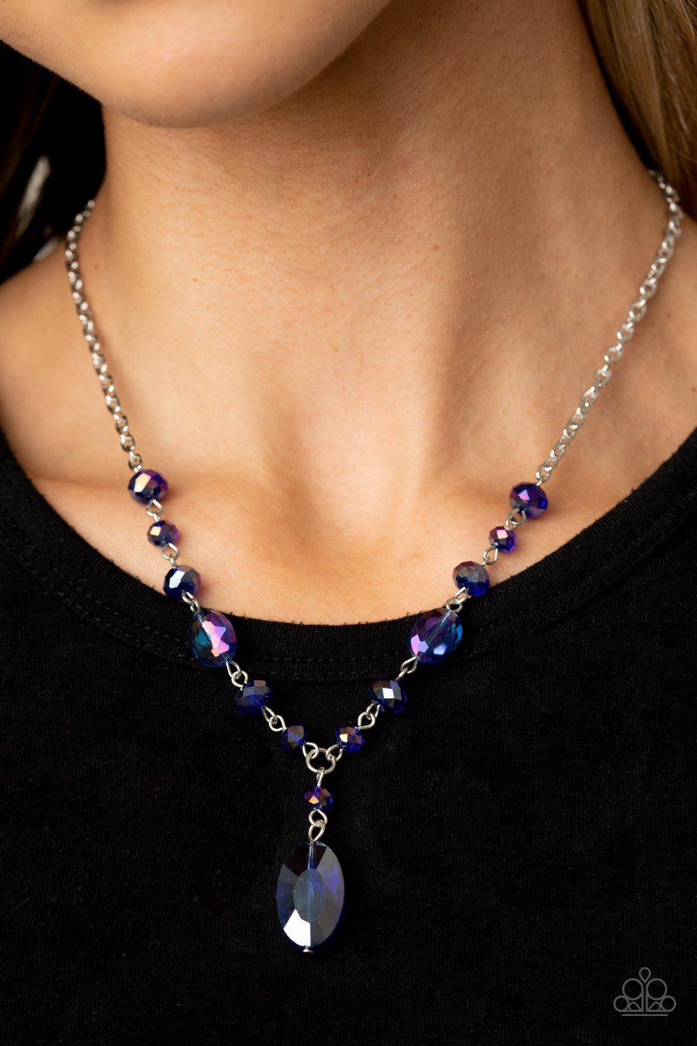 Fashionista Week Blue Iridescent Bead Necklace - Paparazzi Accessories- on model - CarasShop.com - Paparazzi Jewelry by Cara Jewels