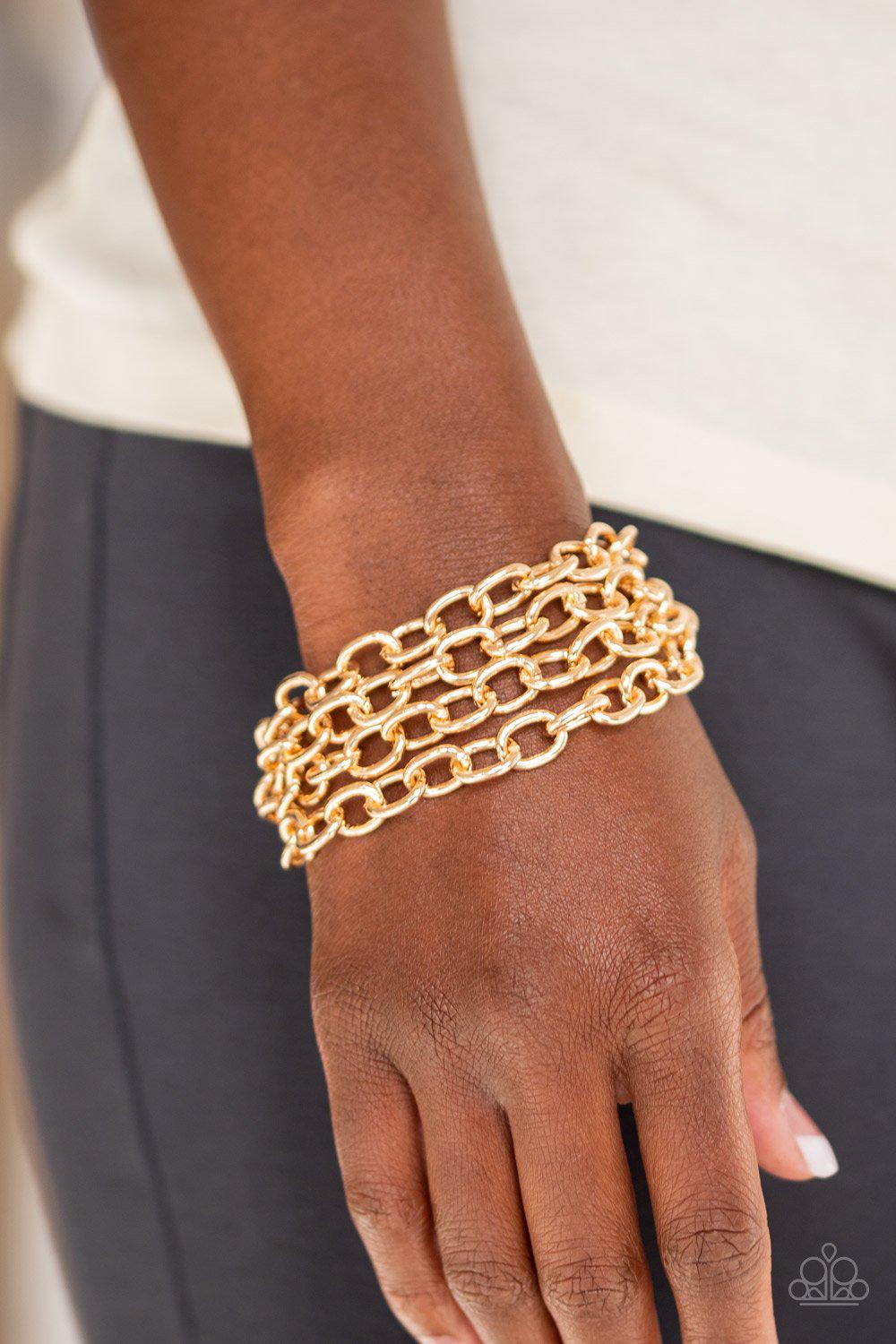 Fast Ball Gold Chain Bracelet - Paparazzi Accessories- on model - CarasShop.com - Paparazzi Jewelry by Cara Jewels