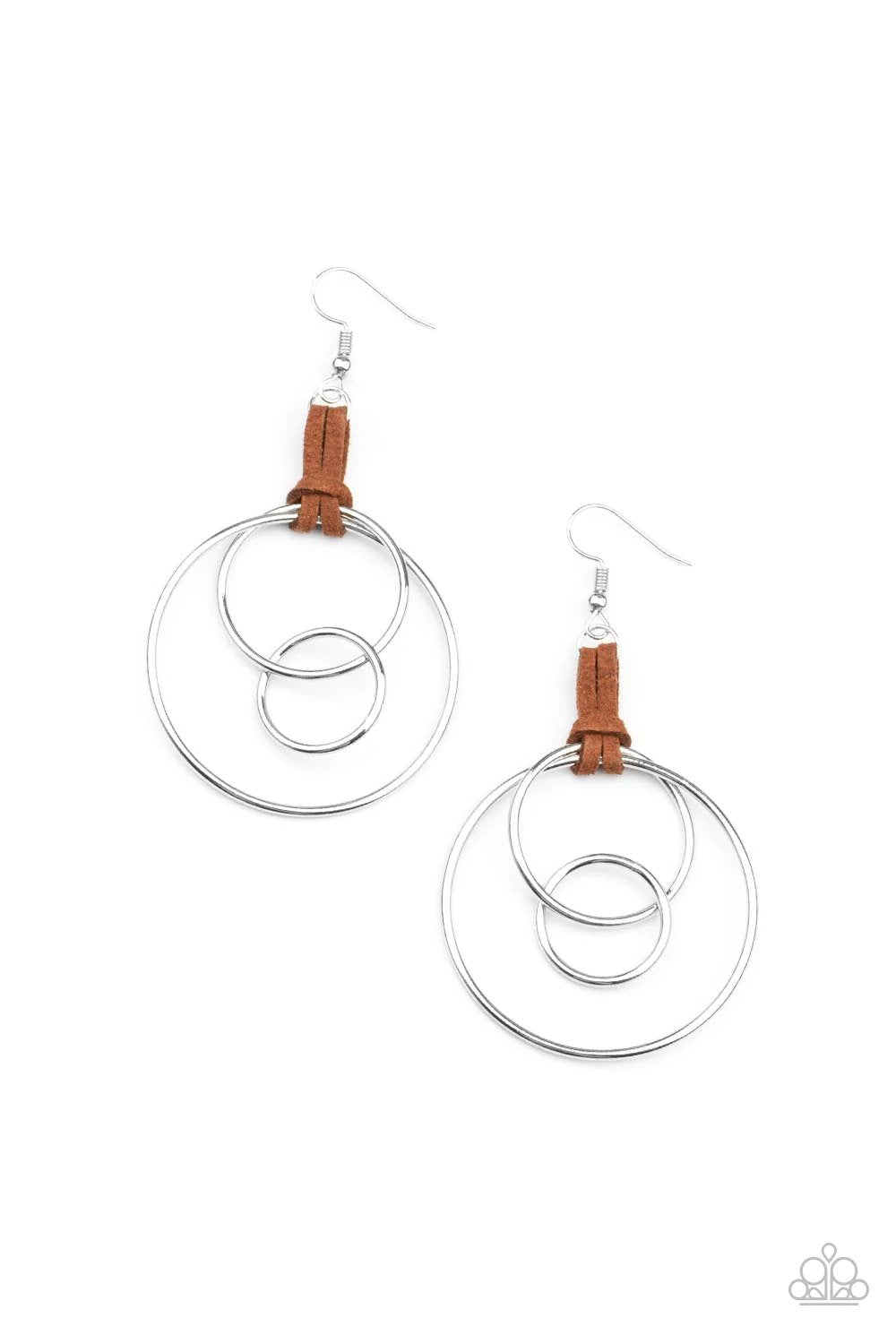 Fearless Fusion Brown & Silver Earrings - Paparazzi Accessories- lightbox - CarasShop.com - Paparazzi Jewelry by Cara Jewels
