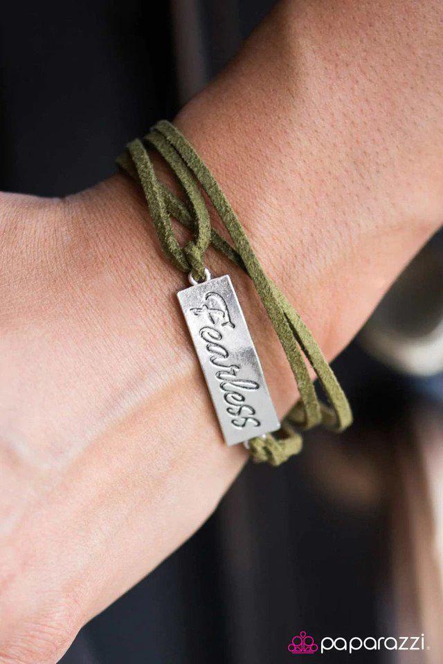 Fearless Green Inspirational Bracelet - Paparazzi Accessories- on model - CarasShop.com - Paparazzi Jewelry by Cara Jewels
