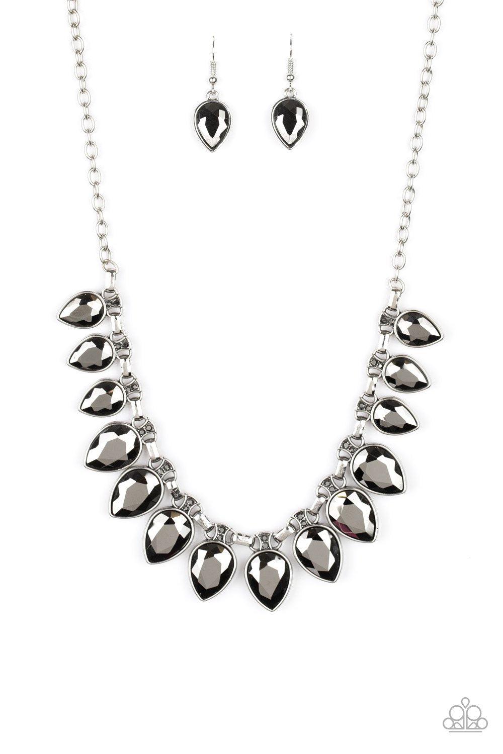 FEARLESS is More Silver Hematite Teardrop Necklace - Paparazzi Accessories- lightbox - CarasShop.com - Paparazzi Jewelry by Cara Jewels