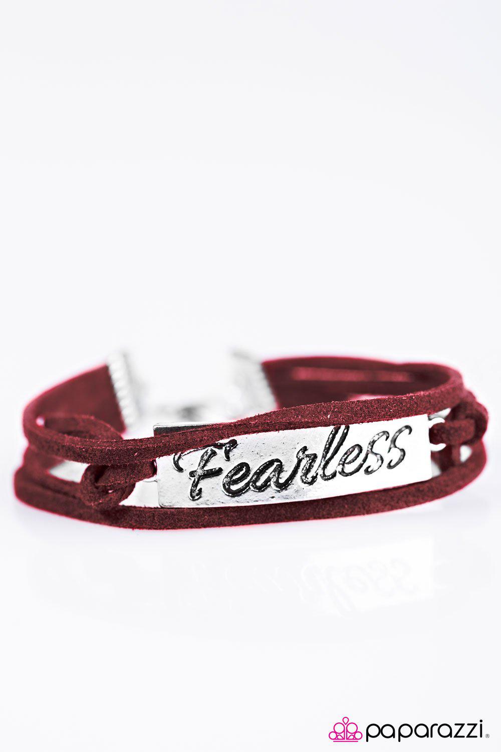 Fearless Red Suede Inspirational Bracelet - Paparazzi Accessories- lightbox - CarasShop.com - Paparazzi Jewelry by Cara Jewels