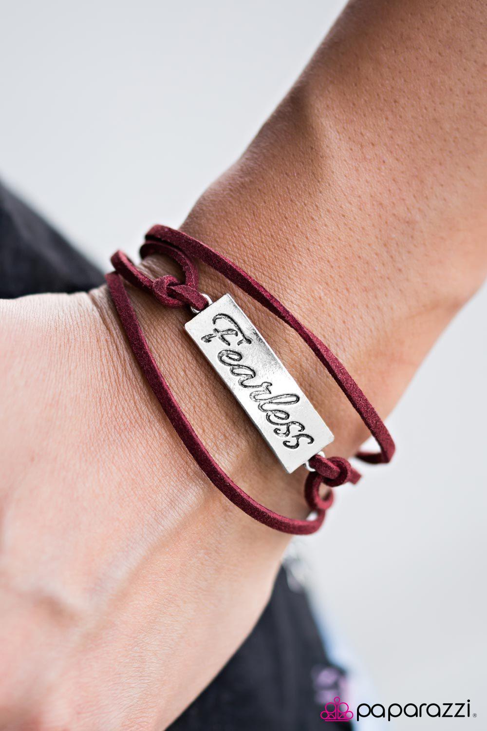 Fearless Red Suede Inspirational Bracelet - Paparazzi Accessories- on model - CarasShop.com - Paparazzi Jewelry by Cara Jewels