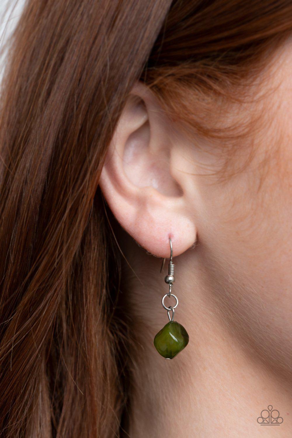 Feather Flair Green and Silver Feather Necklace - Paparazzi Accessories - free matching earrings -CarasShop.com - Paparazzi Jewelry by Cara Jewels