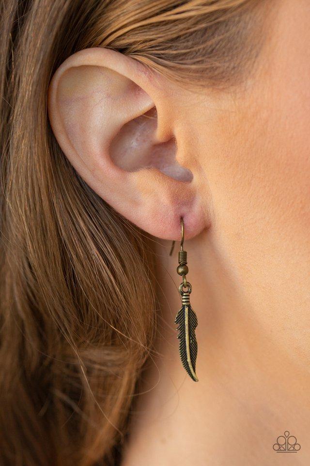 Feather Forager Brass Feather Necklace - Paparazzi Accessories - free matching earrings -CarasShop.com - Paparazzi Jewelry by Cara Jewels