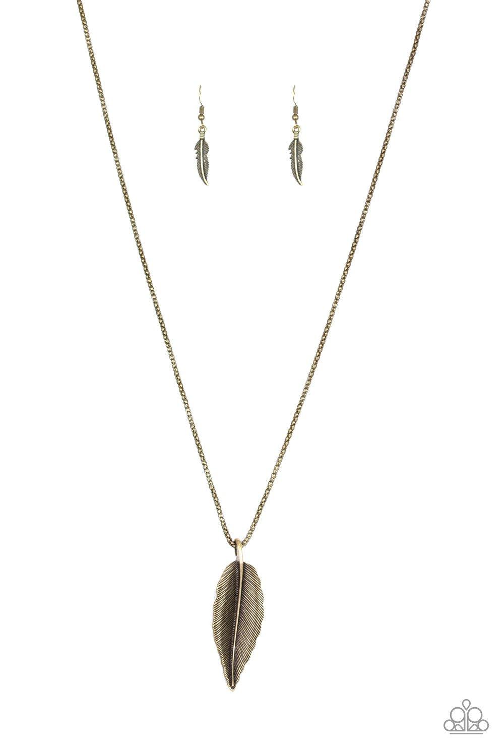 Feather Forager Brass Feather Necklace - Paparazzi Accessories- lightbox - CarasShop.com - Paparazzi Jewelry by Cara Jewels