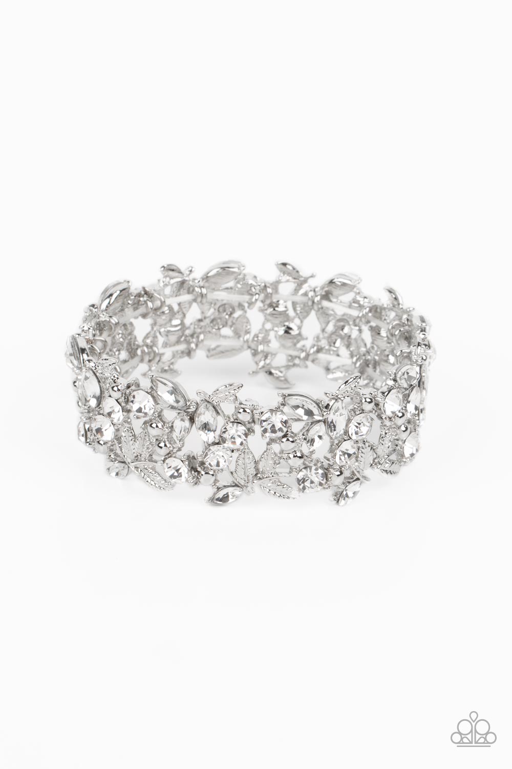 Feathered Finesse White Rhinestone Bracelet - Paparazzi Accessories- lightbox - CarasShop.com - Paparazzi Jewelry by Cara Jewels