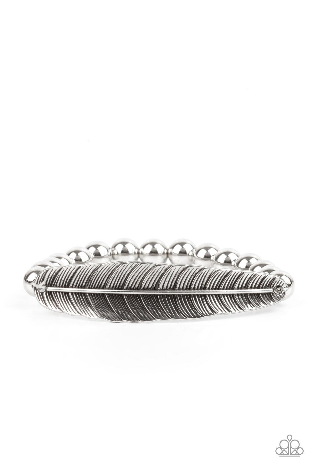 Featherlight Fashion Silver Feather Bracelet - Paparazzi Accessories- lightbox - CarasShop.com - Paparazzi Jewelry by Cara Jewels