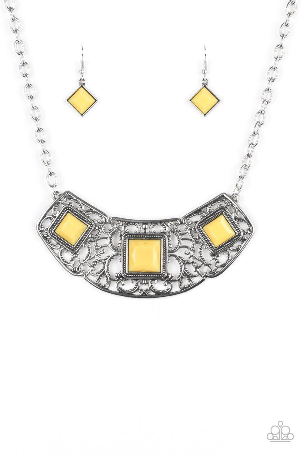 Feeling Inde-PENDANT Yellow and Silver Necklace - Paparazzi Accessories- lightbox - CarasShop.com - Paparazzi Jewelry by Cara Jewels