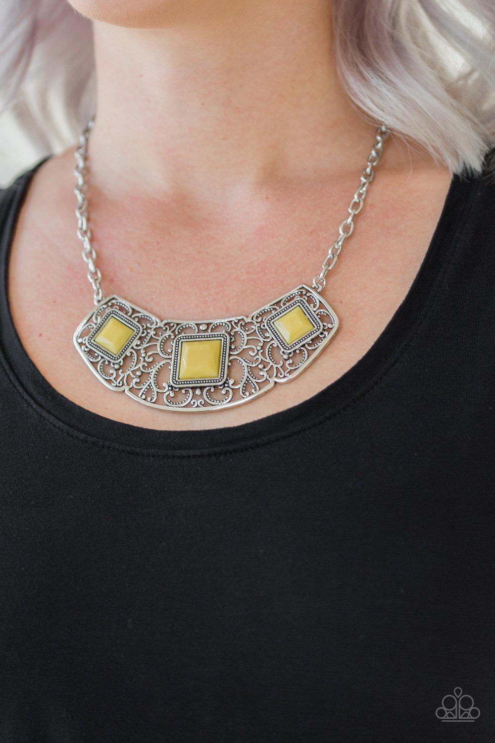 Feeling Inde-PENDANT Yellow and Silver Necklace - Paparazzi Accessories- lightbox - CarasShop.com - Paparazzi Jewelry by Cara Jewels