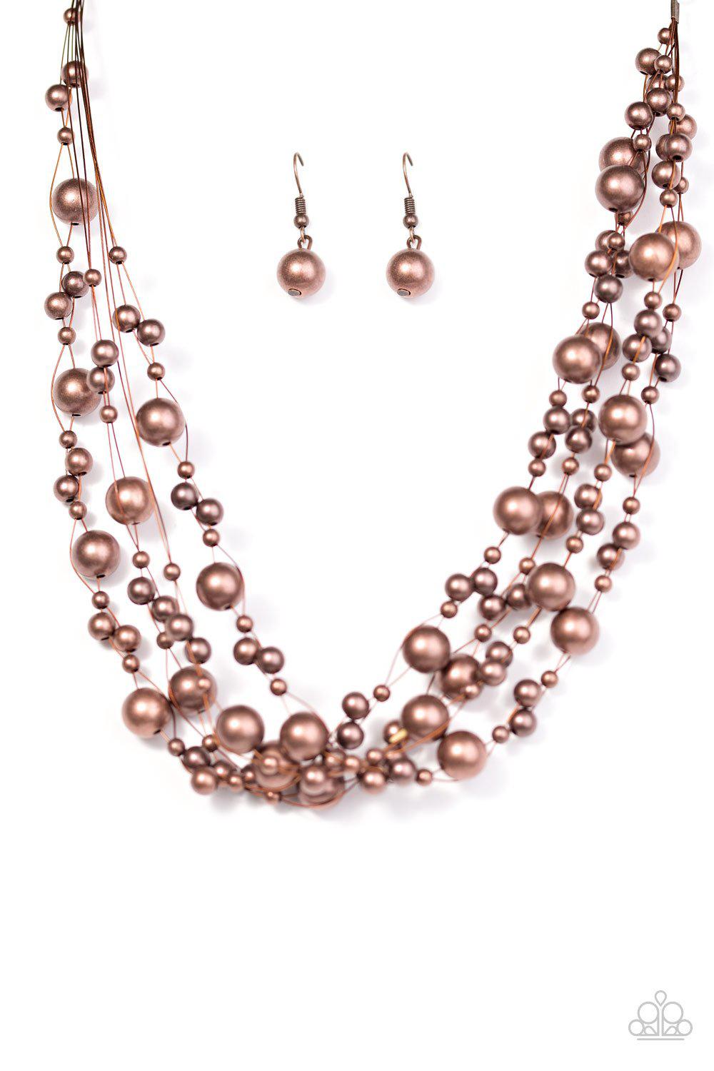 Fierce and Fab-YOU-lous Copper Pearl Necklace - Paparazzi Accessories- lightbox - CarasShop.com - Paparazzi Jewelry by Cara Jewels