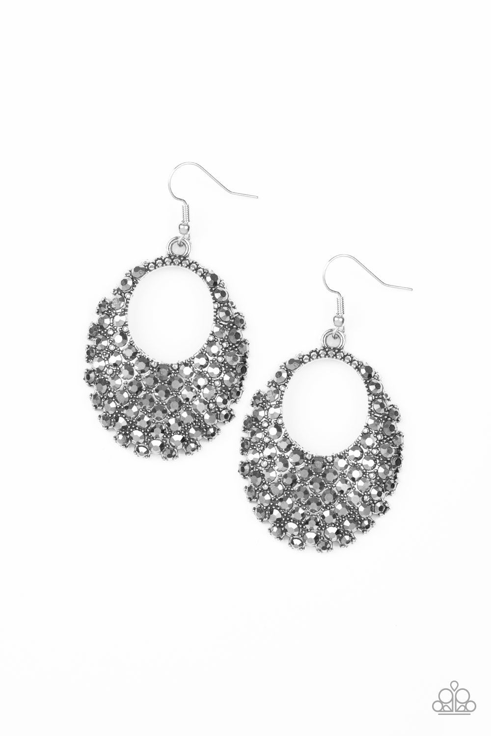 Fierce Flash Silver Hematite Earrings - Paparazzi Accessories- lightbox - CarasShop.com - Paparazzi Jewelry by Cara Jewels