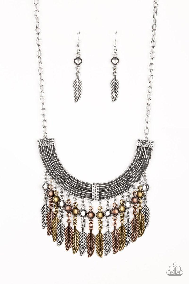Fierce In Feathers Multi - Silver, Copper and Brass Necklace - Paparazzi Accessories- lightbox - CarasShop.com - Paparazzi Jewelry by Cara Jewels