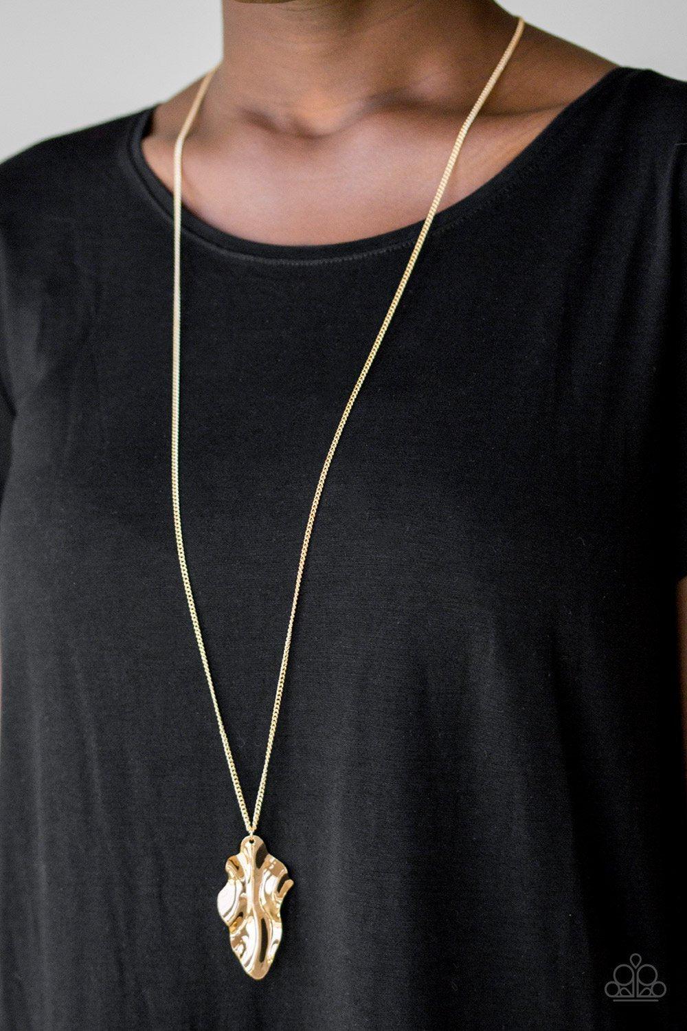 Fiercely Fall Gold Necklace - Paparazzi Accessories- on model - CarasShop.com - Paparazzi Jewelry by Cara Jewels