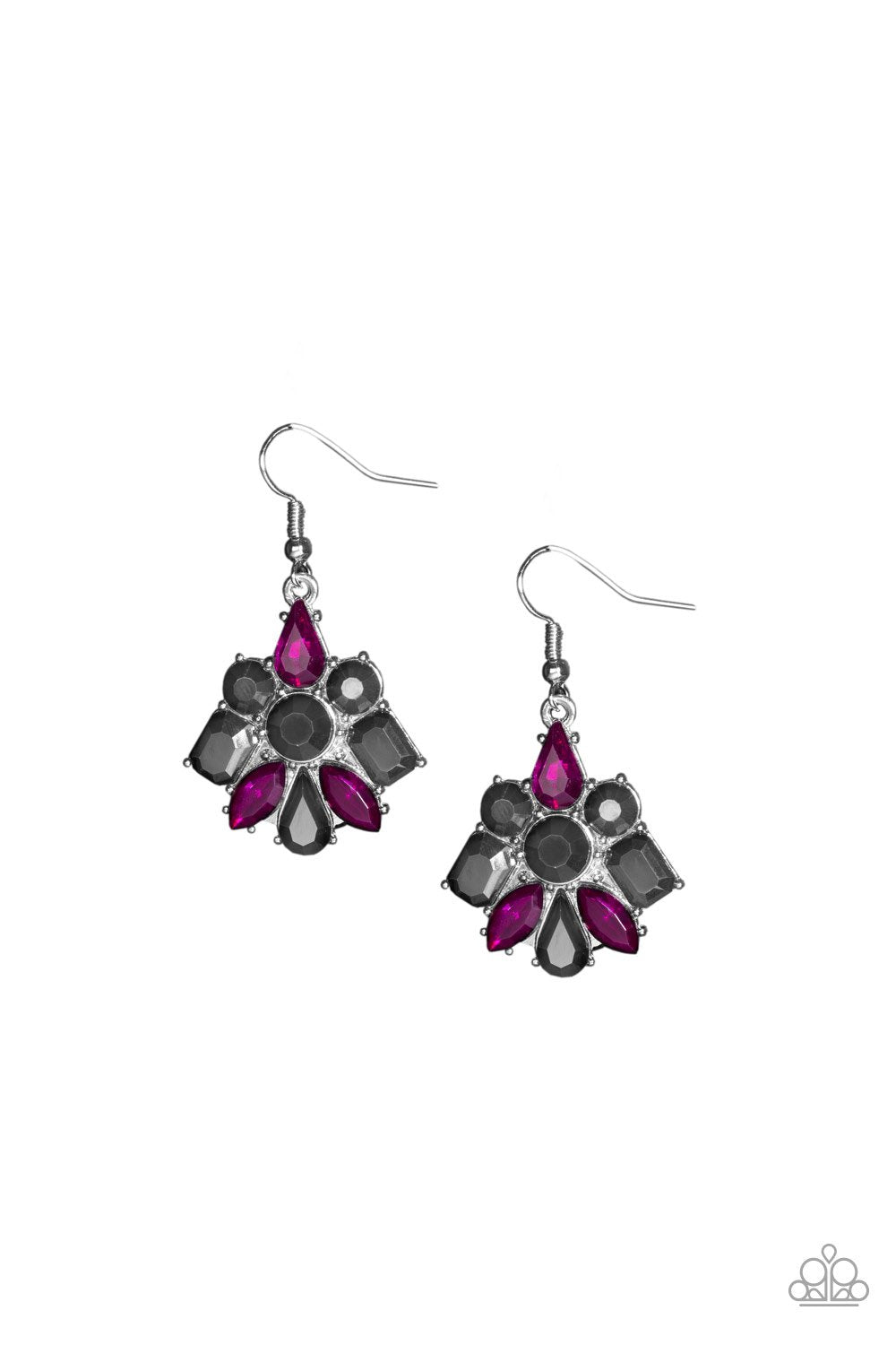 Fiercely Famous Multi Pink and Hematite Rhinestone Earrings - Paparazzi Accessories- lightbox - CarasShop.com - Paparazzi Jewelry by Cara Jewels