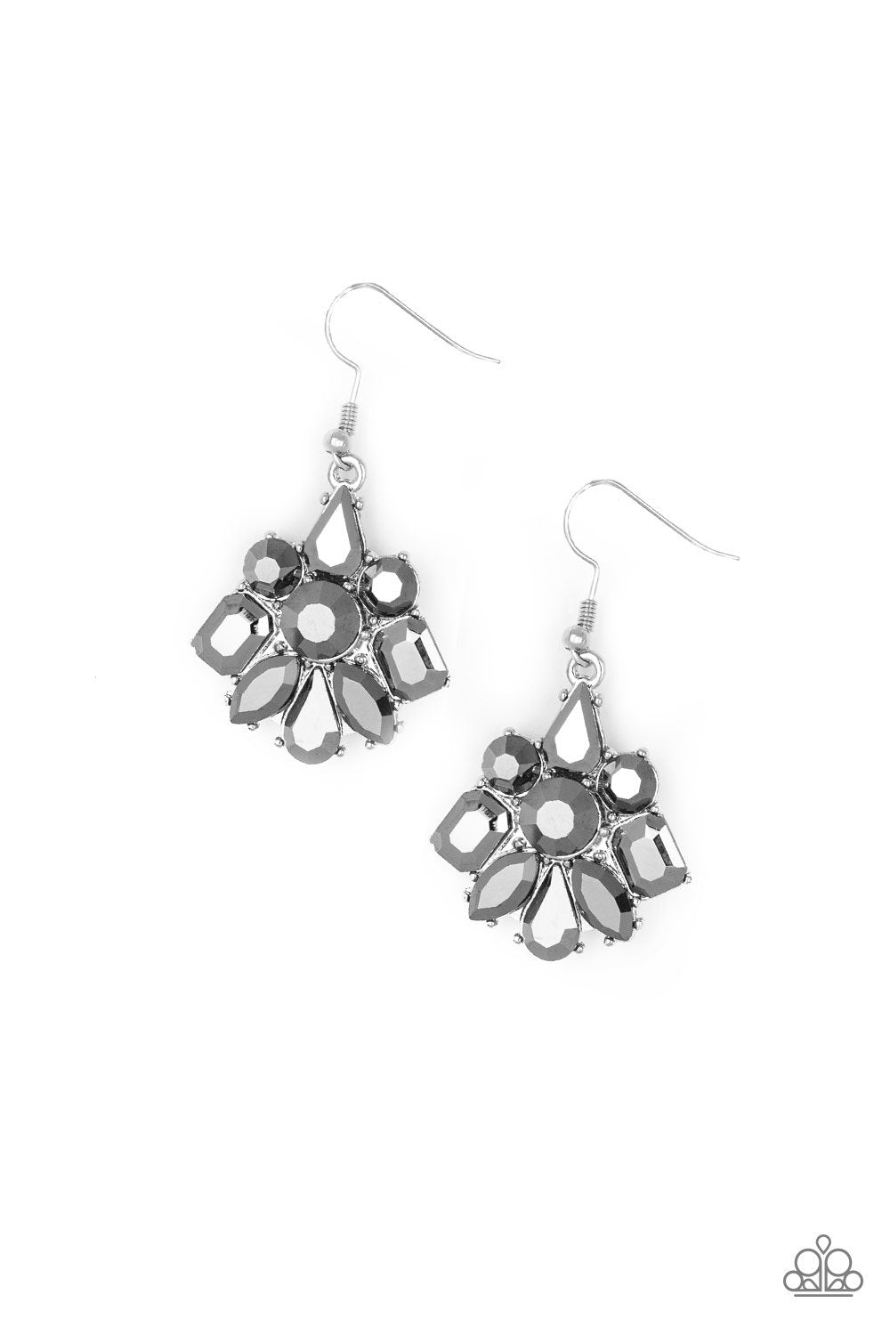 Fiercely Famous Silver Hematite Rhinestone Earrings - Paparazzi Accessories- lightbox - CarasShop.com - Paparazzi Jewelry by Cara Jewels