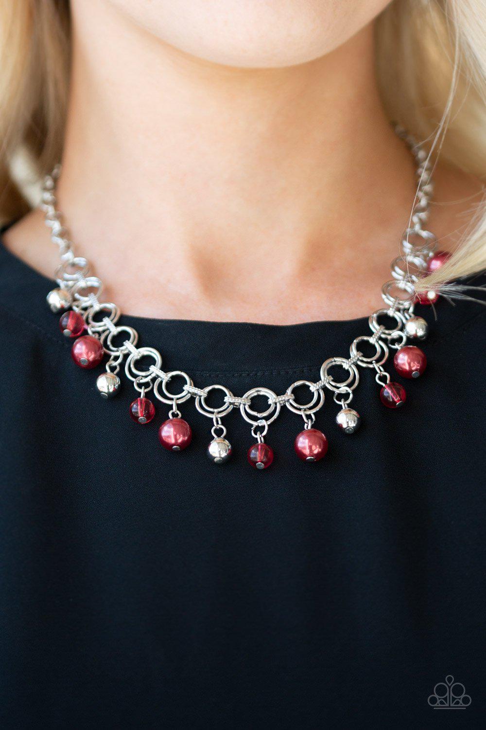 Fiercely Fancy Red and Silver Necklace - Paparazzi Accessories- on model - CarasShop.com - Paparazzi Jewelry by Cara Jewels