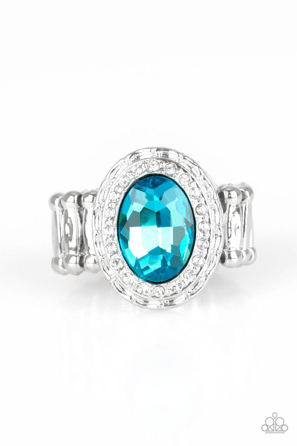 Fiercely Flawless Blue and White Rhinestone Ring - Paparazzi Accessories- lightbox - CarasShop.com - Paparazzi Jewelry by Cara Jewels