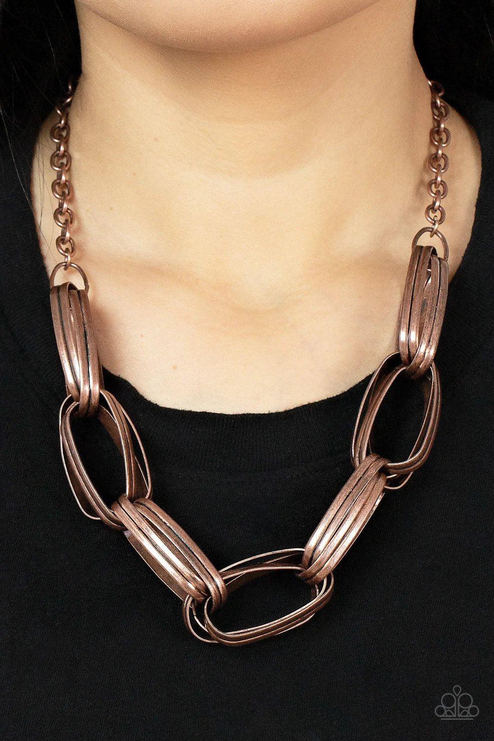 Fiercely Flexing Copper Necklace - Paparazzi Accessories- on model - CarasShop.com - Paparazzi Jewelry by Cara Jewels