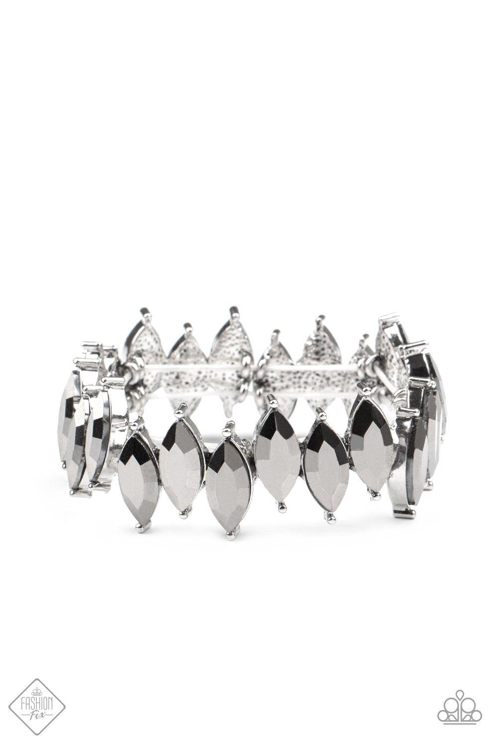 Fiercely Fragmented Silver Hematite Rhinestone Bracelet - Paparazzi Accessories- lightbox - CarasShop.com - Paparazzi Jewelry by Cara Jewels