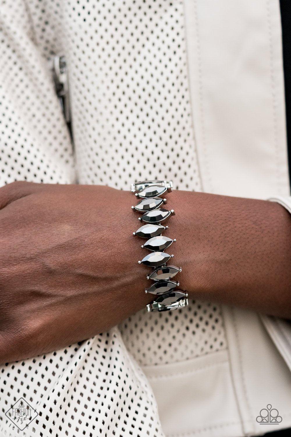 Fiercely Fragmented Silver Hematite Rhinestone Bracelet - Paparazzi Accessories- lightbox - CarasShop.com - Paparazzi Jewelry by Cara Jewels