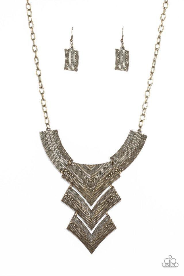 Fiercely Pharaoh Brass Necklace - Paparazzi Accessories- lightbox - CarasShop.com - Paparazzi Jewelry by Cara Jewels