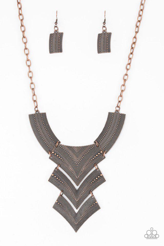 Fiercely Pharaoh Copper Necklace - Paparazzi Accessories- lightbox - CarasShop.com - Paparazzi Jewelry by Cara Jewels