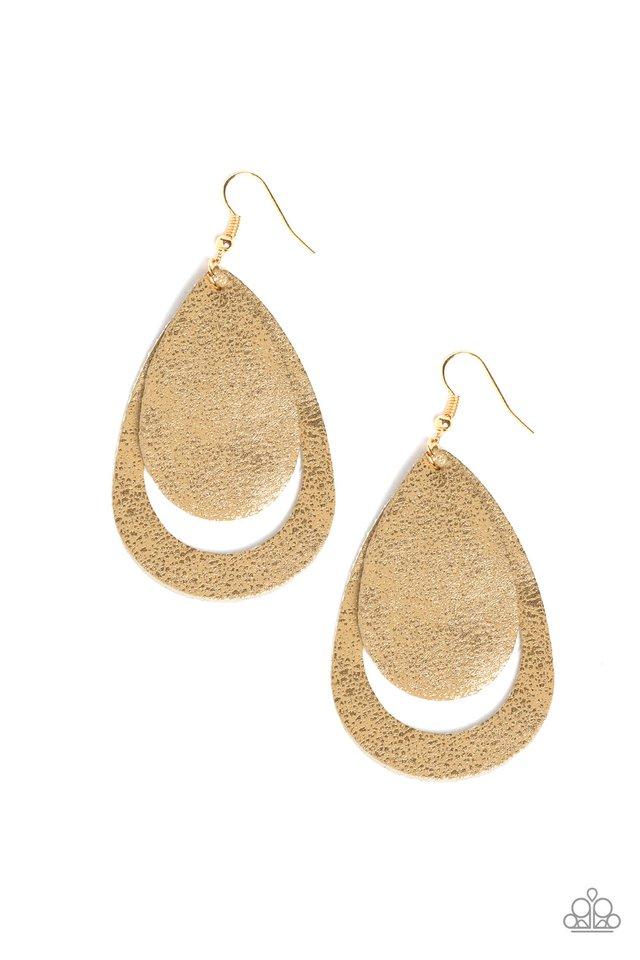 Fiery Firework Gold Leather Earrings - Paparazzi Accessories- lightbox - CarasShop.com - Paparazzi Jewelry by Cara Jewels