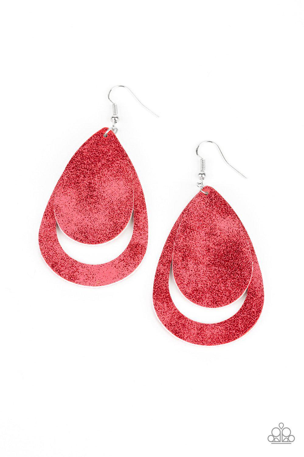 Fiery Firework Red Leather Earrings - Paparazzi Accessories- lightbox - CarasShop.com - Paparazzi Jewelry by Cara Jewels