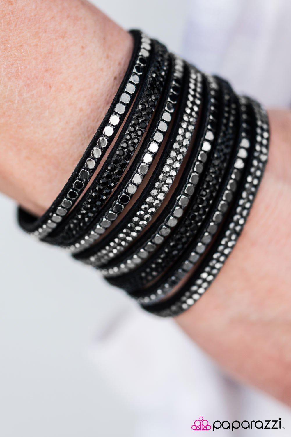 Fight Night Black Urban Wrap Snap Bracelet - Paparazzi Accessories- on model - CarasShop.com - Paparazzi Jewelry by Cara Jewels