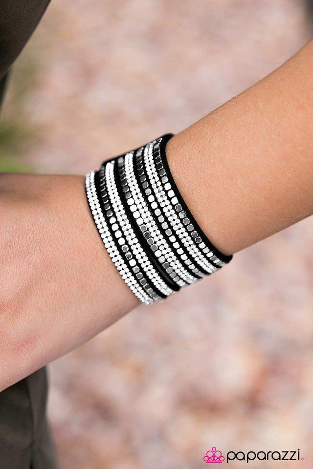 Fight Night Black Wrap Snap Bracelet - Paparazzi Accessories- on model - CarasShop.com - Paparazzi Jewelry by Cara Jewels
