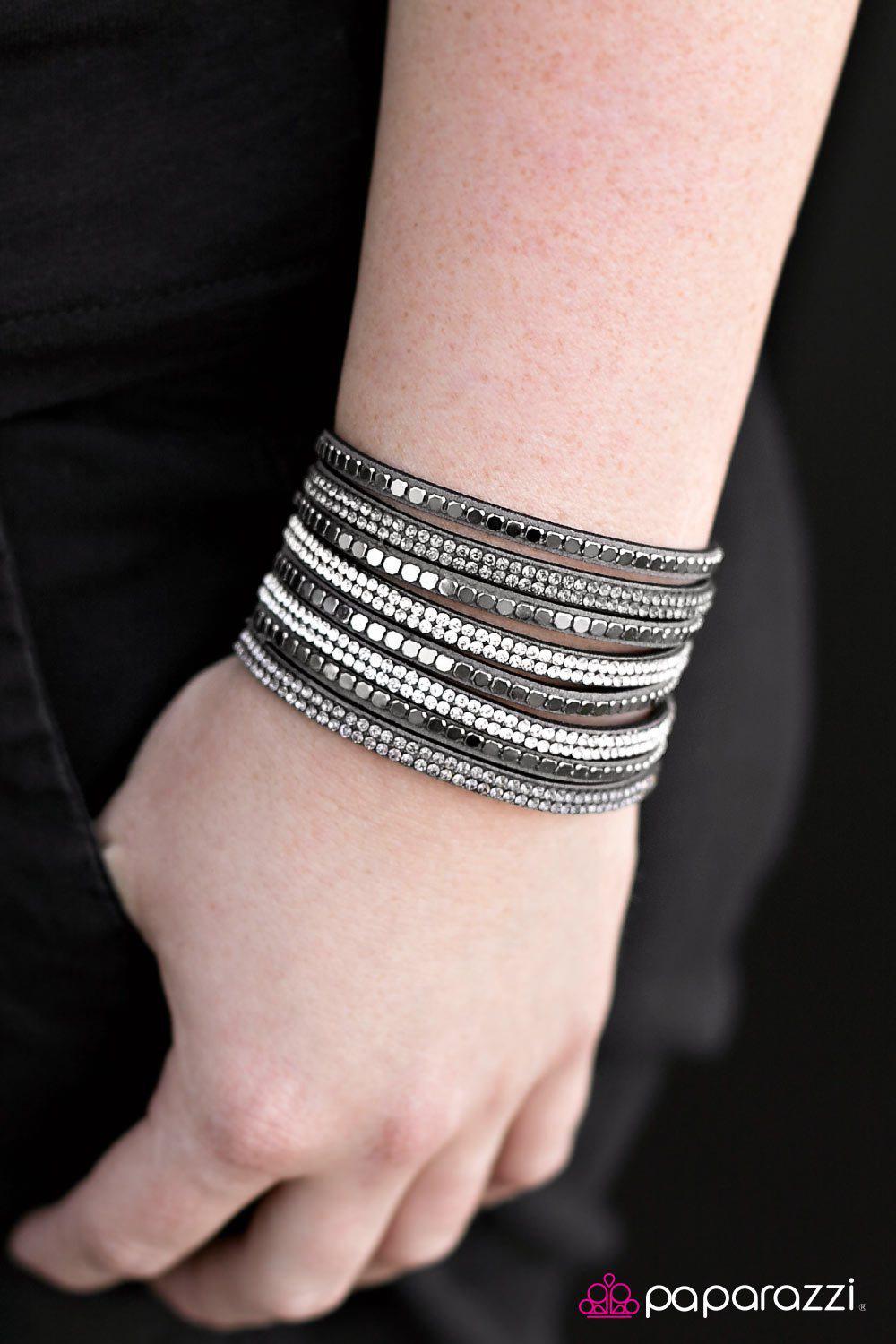 Fight Night Silver Urban Wrap Snap Bracelet - Paparazzi Accessories- lightbox - CarasShop.com - Paparazzi Jewelry by Cara Jewels