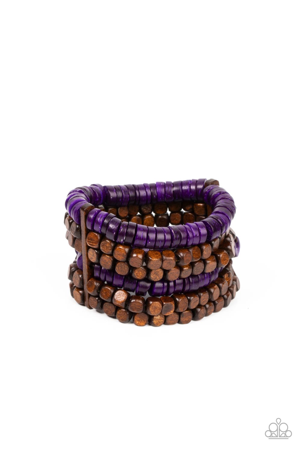 Fiji Fiesta Purple Wood Bracelet - Paparazzi Accessories- lightbox - CarasShop.com - Paparazzi Jewelry by Cara Jewels
