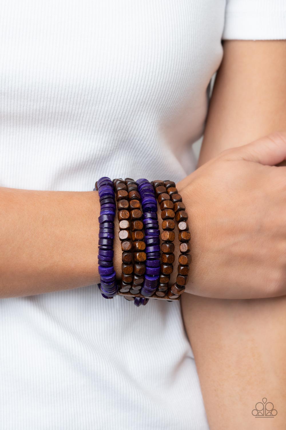 Fiji Fiesta Purple Wood Bracelet - Paparazzi Accessories- lightbox - CarasShop.com - Paparazzi Jewelry by Cara Jewels
