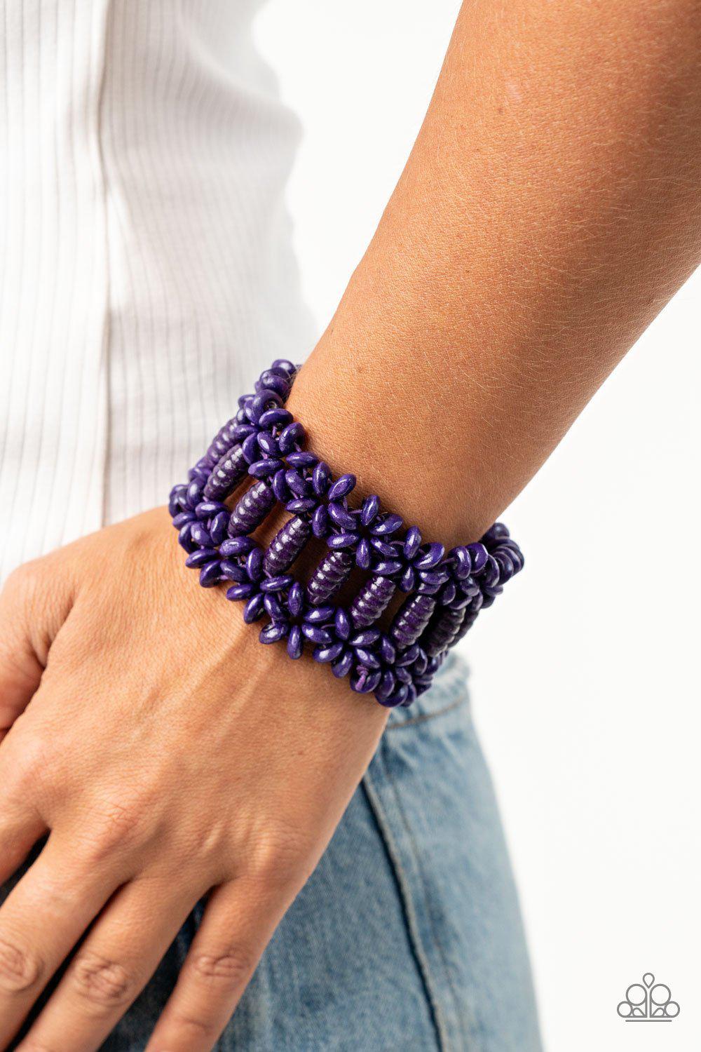 Fiji Flavor Purple Wood Bracelet - Paparazzi Accessories- on model - CarasShop.com - Paparazzi Jewelry by Cara Jewels