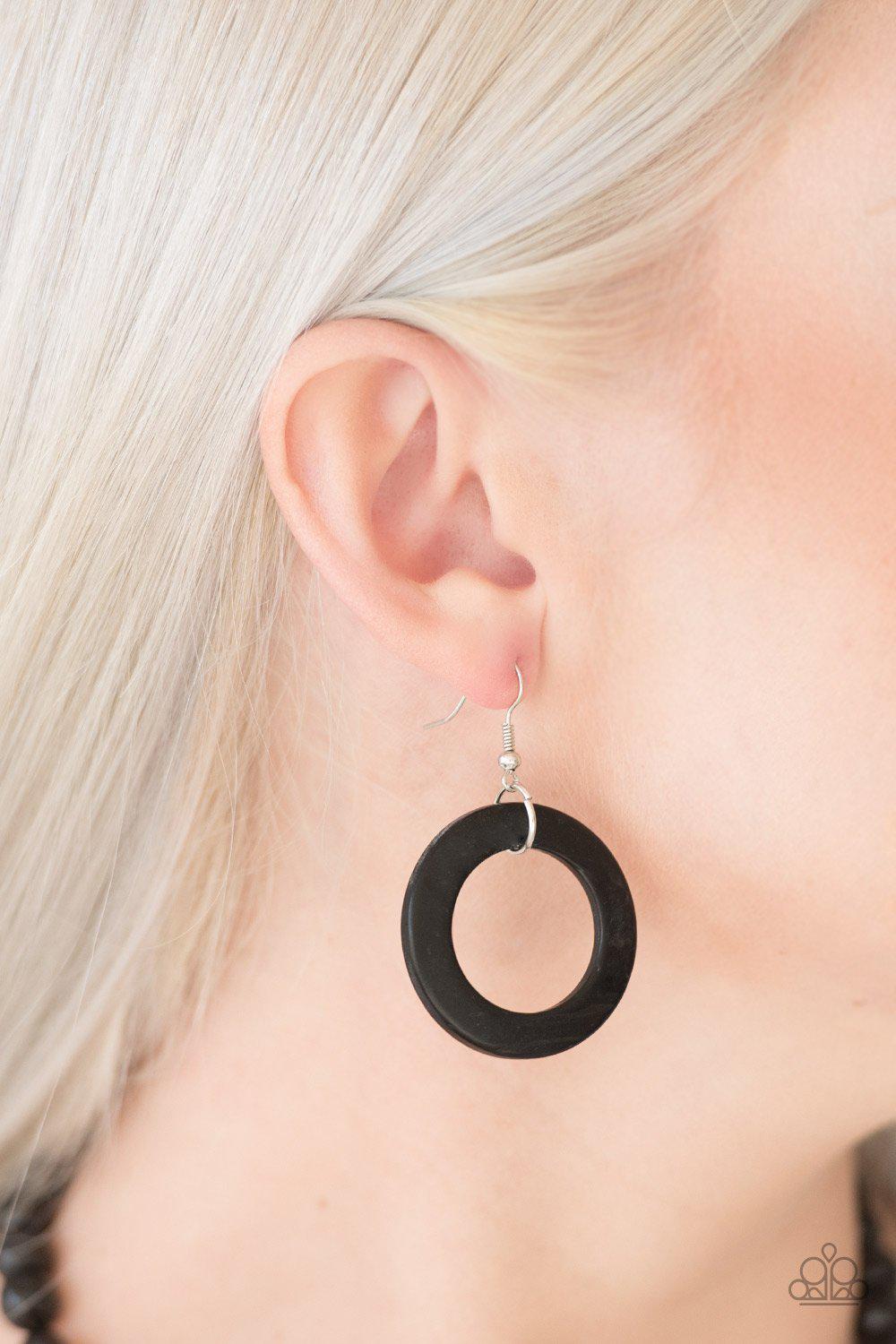 Fiji Foxtrot Black Wood Necklace - Paparazzi Accessories - free matching earrings -CarasShop.com - Paparazzi Jewelry by Cara Jewels