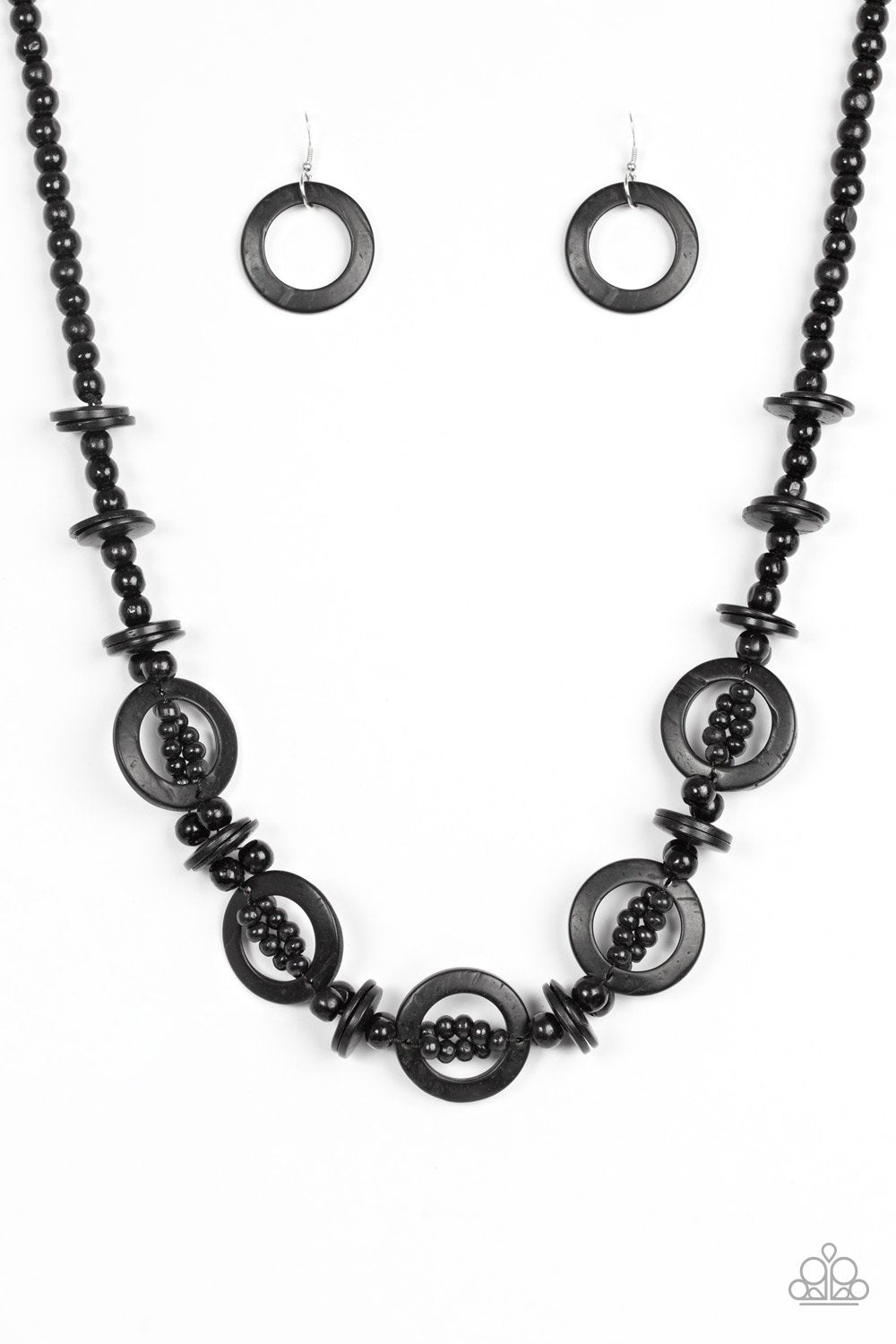 Fiji Foxtrot Black Wood Necklace - Paparazzi Accessories- lightbox - CarasShop.com - Paparazzi Jewelry by Cara Jewels