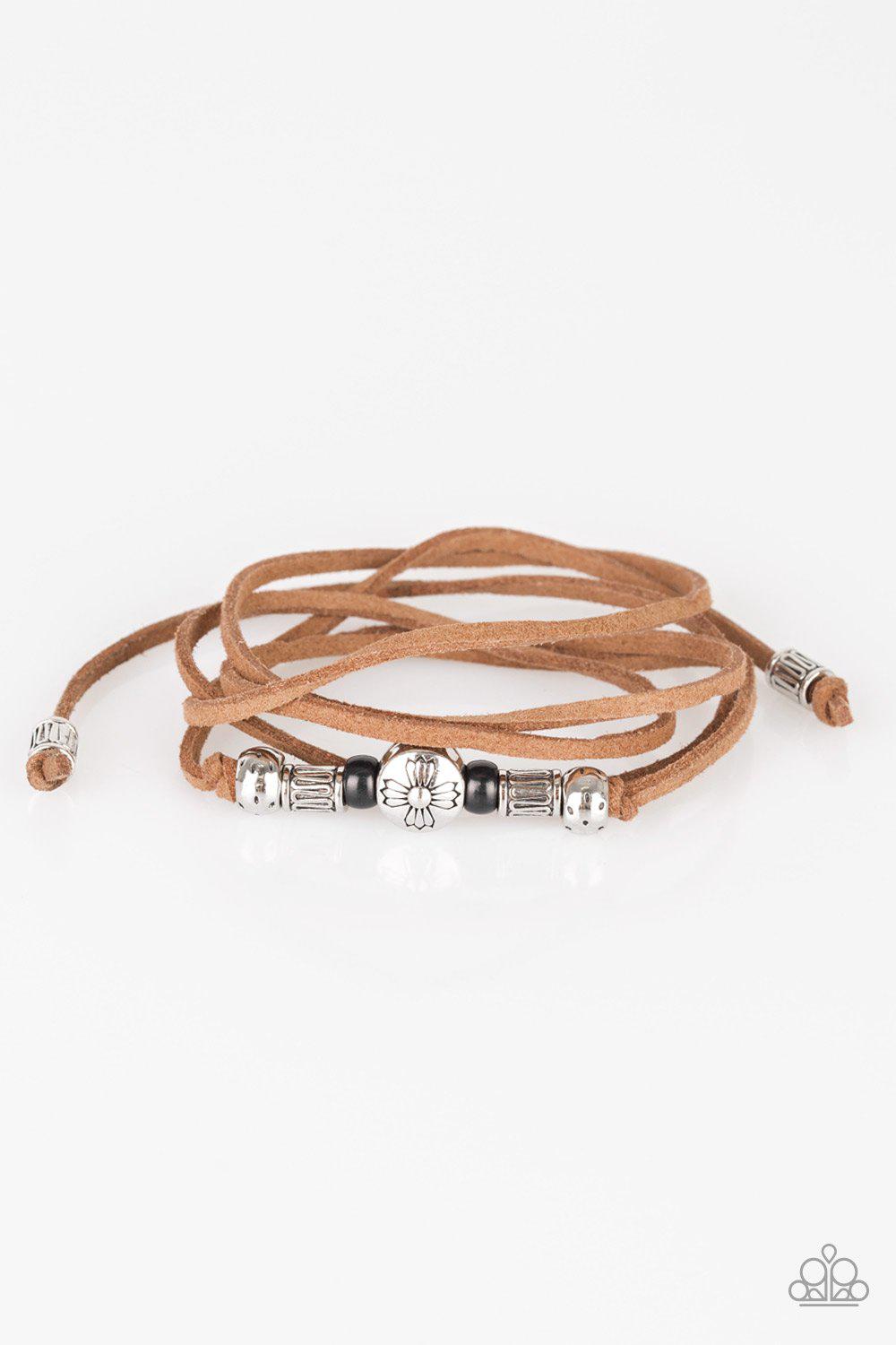 Find Your Way Black and Brown Suede Urban Tie Wrap Bracelet - Paparazzi Accessories- lightbox - CarasShop.com - Paparazzi Jewelry by Cara Jewels