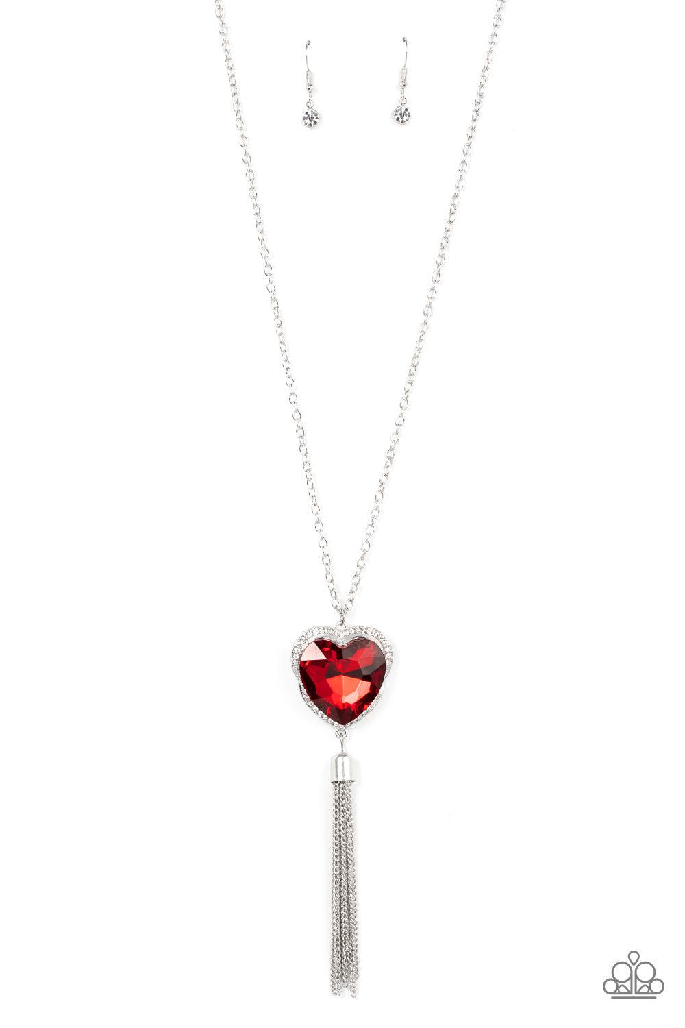 Finding My Forever Red Rhinestone Heart Necklace - Paparazzi Accessories- lightbox - CarasShop.com - Paparazzi Jewelry by Cara Jewels