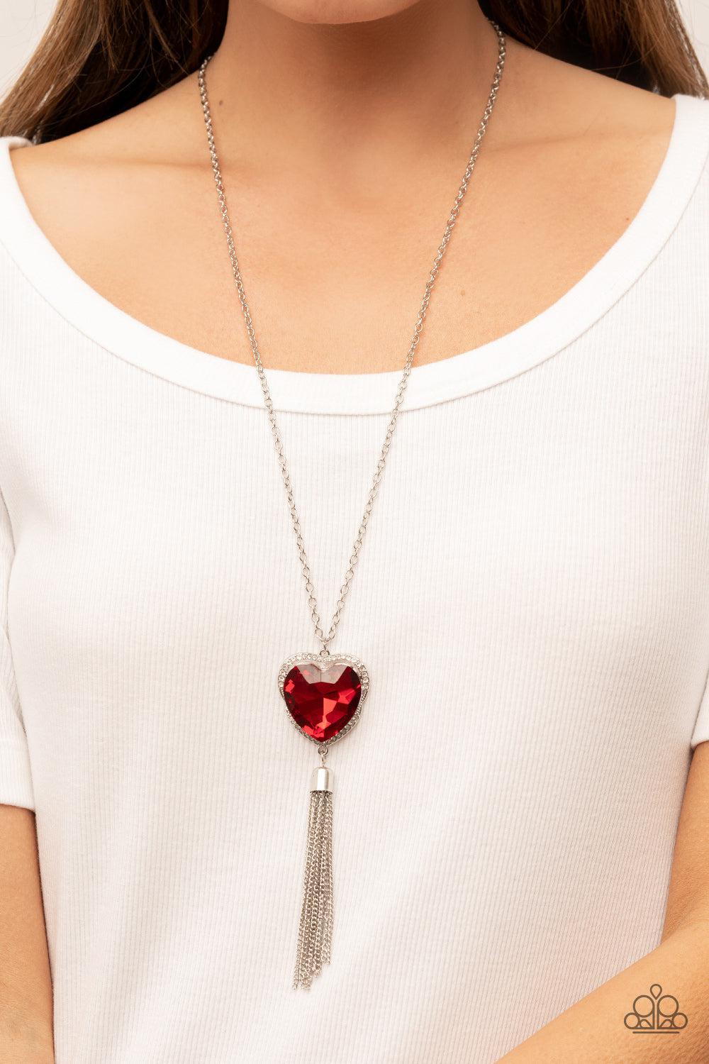 Finding My Forever Red Rhinestone Heart Necklace - Paparazzi Accessories- lightbox - CarasShop.com - Paparazzi Jewelry by Cara Jewels