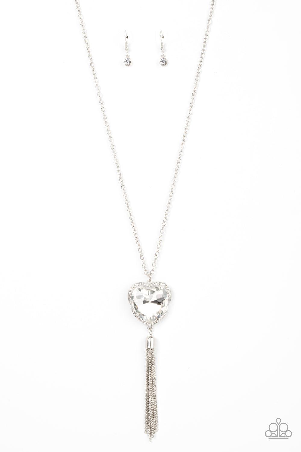 Finding My Forever White Rhinestone Heart Necklace - Paparazzi Accessories- lightbox - CarasShop.com - Paparazzi Jewelry by Cara Jewels