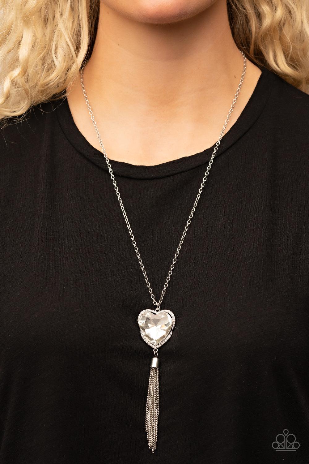 Finding My Forever White Rhinestone Heart Necklace - Paparazzi Accessories- lightbox - CarasShop.com - Paparazzi Jewelry by Cara Jewels