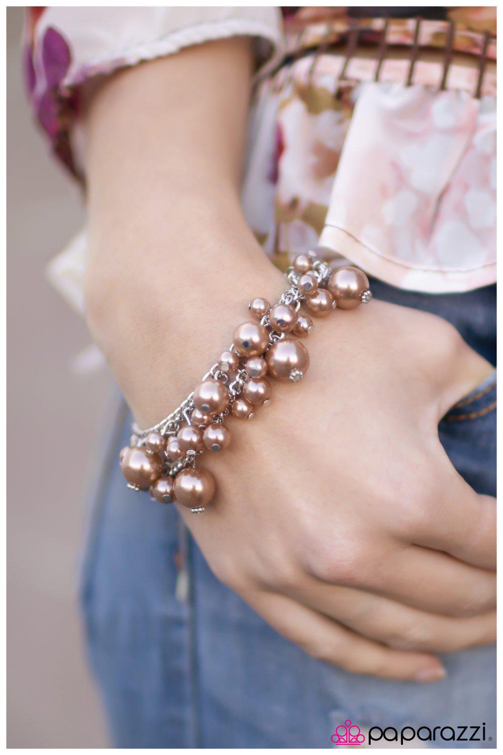 Fine Dining Brown Pearl Bracelet - Paparazzi Accessories- on model - CarasShop.com - Paparazzi Jewelry by Cara Jewels