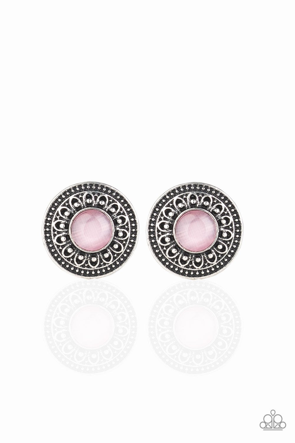 Fine Flora Pink Cat's Eye Moonstone Post Earrings - Paparazzi Accessories- lightbox - CarasShop.com - Paparazzi Jewelry by Cara Jewels