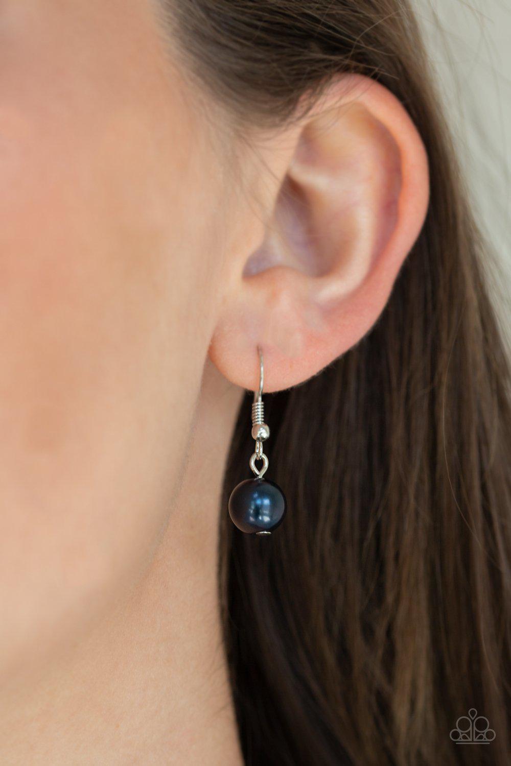 Fine Florals Blue Pearl and Silver Rhinestone Flower Necklace - Paparazzi Accessories - free matching earrings -CarasShop.com - Paparazzi Jewelry by Cara Jewels