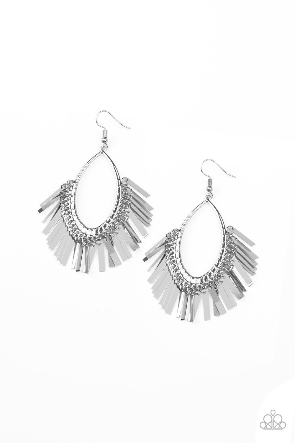 Fine-Tuned Machine Silver Fringe Earrings - Paparazzi Accessories- lightbox - CarasShop.com - Paparazzi Jewelry by Cara Jewels