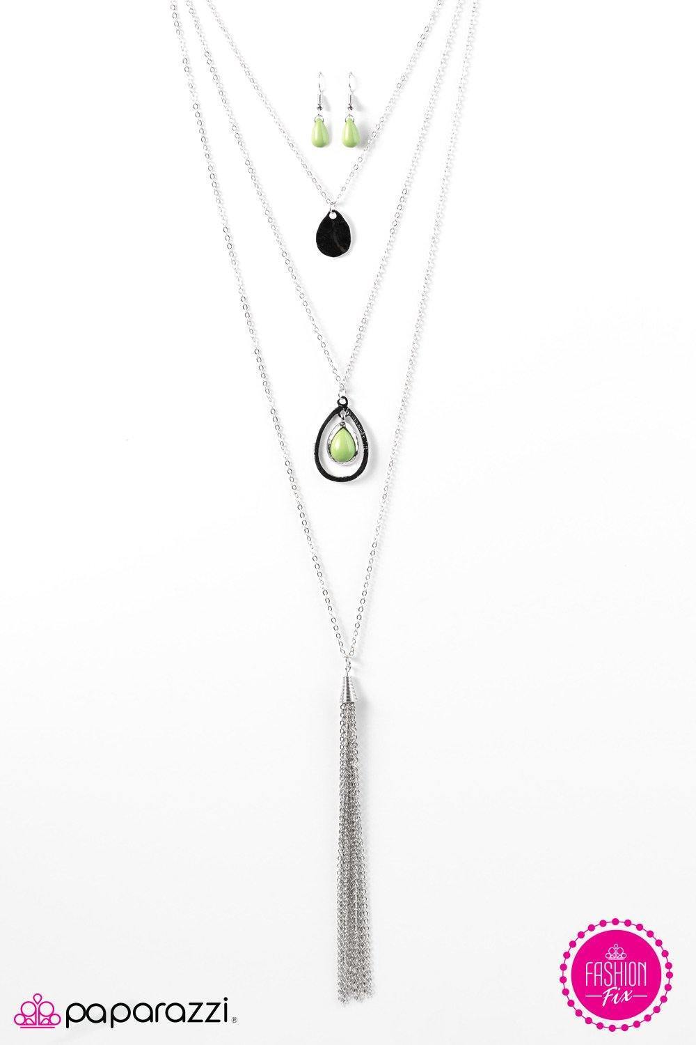 Fire and Rain Green and Silver Tassel Necklace - Paparazzi Accessories- lightbox - CarasShop.com - Paparazzi Jewelry by Cara Jewels