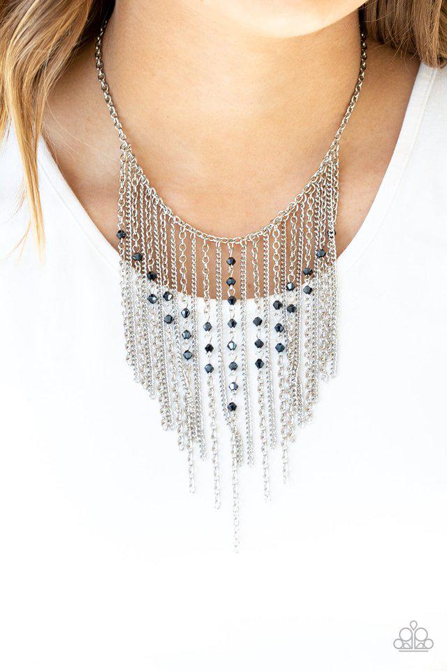 First Class Fringe Blue Necklace - Paparazzi Accessories- on model - CarasShop.com - Paparazzi Jewelry by Cara Jewels