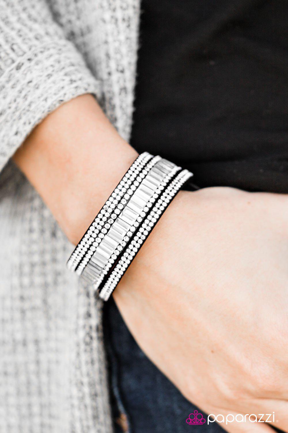 First Class Shimmer Black Urban Wrap Snap Bracelet - Paparazzi Accessories- on model - CarasShop.com - Paparazzi Jewelry by Cara Jewels